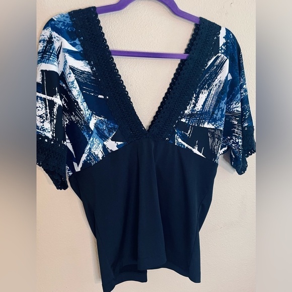 💃 PLUNGING NECKLINE CROCHET DETAIL Y2K V Neck Sz XL Sexy Loose & Tight Fit - Picture 4 of 9